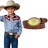SUOSDEY Kids Western Belt for Boys Girls,Toddler Youth Cowboy Cowgirl Genuine Leather Belt with Longhorn Bull Buckle