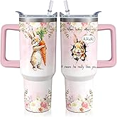 40oz Rabbit Stainless Steel Tumbler with Handle and Straw, Bunny Insulated Cup Travel Coffee Mug Water Bottle with Lid and Straw, Animal Lovers Women Gifts