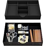 CAXXA 2 Pack 3 Slot Drawer Organizer with Two Adjustable Dividers - Junk Drawer Storage for Office Desk Supplies and Accessor