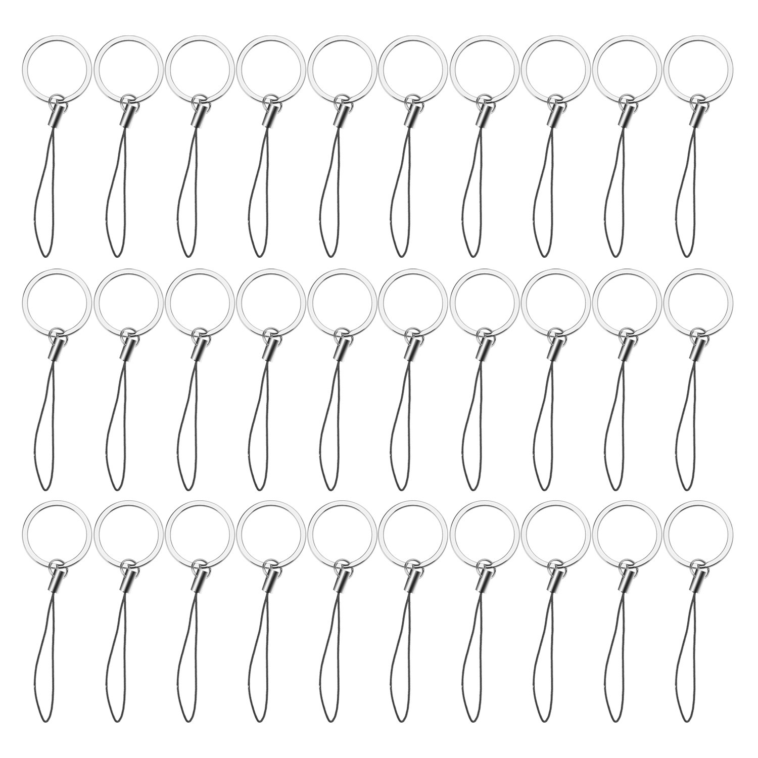 Sunmns - 30 Pack Open Ring Key Ring with Nylon Lanyards for USB Flash Drive, MP3 MP4 Players, Key Finder and ID Badge