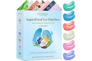 PLANTIFIQUE Superfood Under Eye Patches – 12 Pairs with Hyaluronic Acid for Dark Circles & Puffy Eyes – Anti-Aging Skincare Gel Mask, Gift for Women & Men