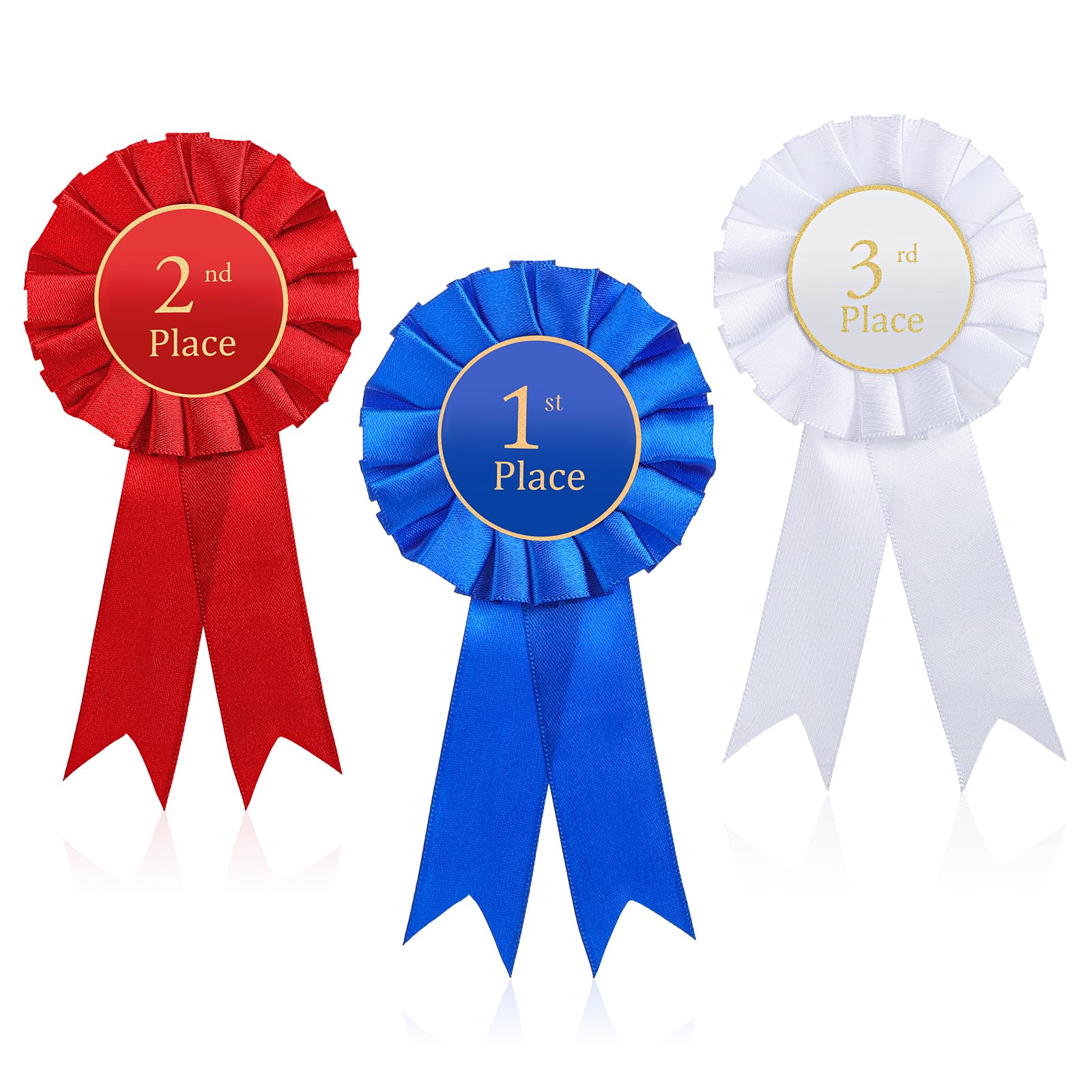 3 Pcs Award Ribbon Rosette Set 1st 2nd 3rd Place Rosette Ribbons Satin Participation Ribbon Blue Red and White Prize Ribbons Badge Ribbons Honorable Medal Ribbons for Classroom Prize Talent Show