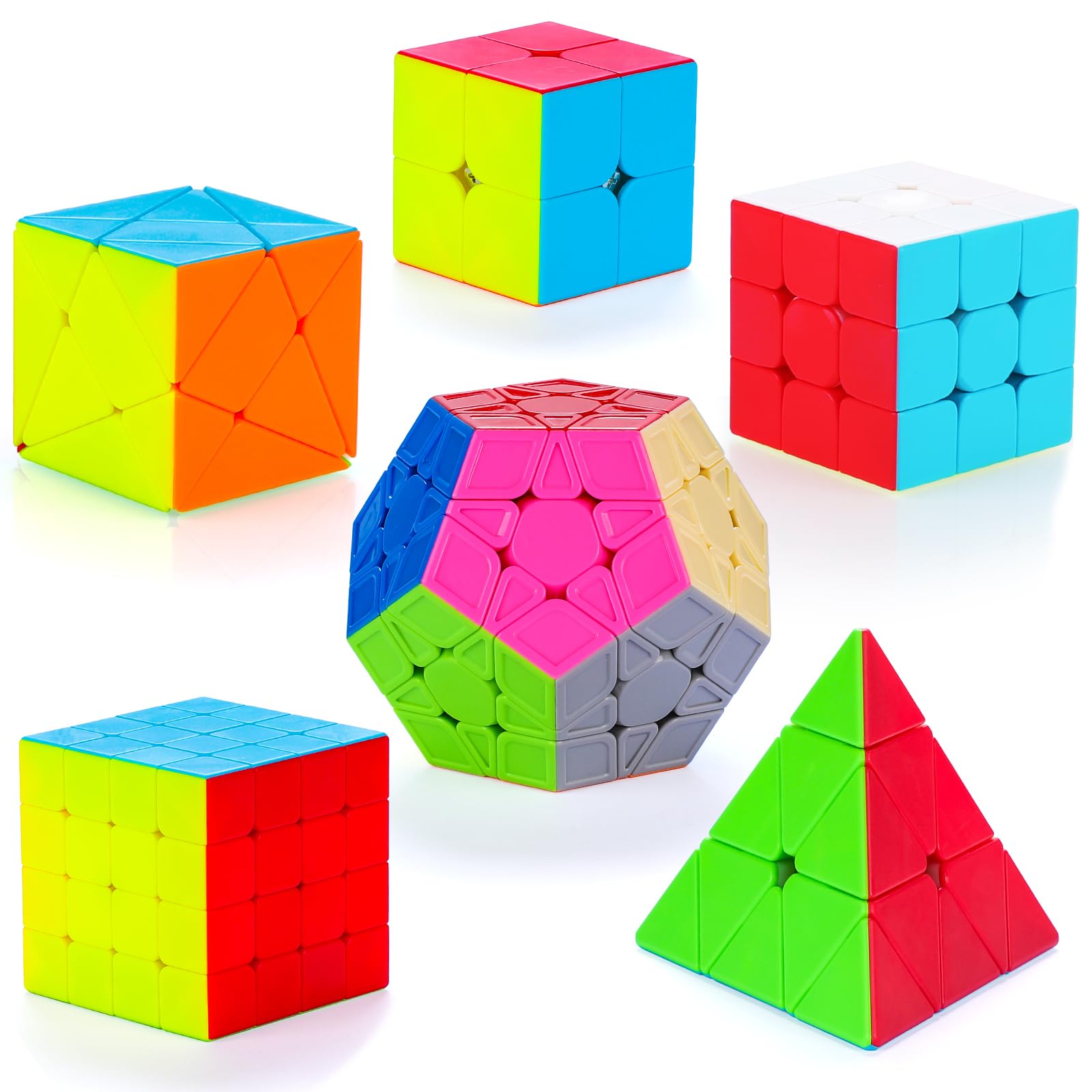 SISYS Speed Cube Set, 6 Pack Magic Cubes 2x2x2 3x3x3 4x4x4 Pyraminx Megaminx Skewb Smoothly Stickerless Magic Cubes Puzzle Cube Toy for Kids & Adults