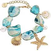 Firstmeet Natural Freshwater Shell Bracelet With Pearl Starfish Pendant Irregular Mother of Pearl Jewelry for Women