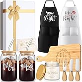 Singhoow 12 Pcs Wedding Gifts for Couples Valentine Mrs Always Right Glass Cups Aprons Charcuterie Board Candle Butter Knife Box for Newlywed Bridal Shower Engagement Anniversary His Her