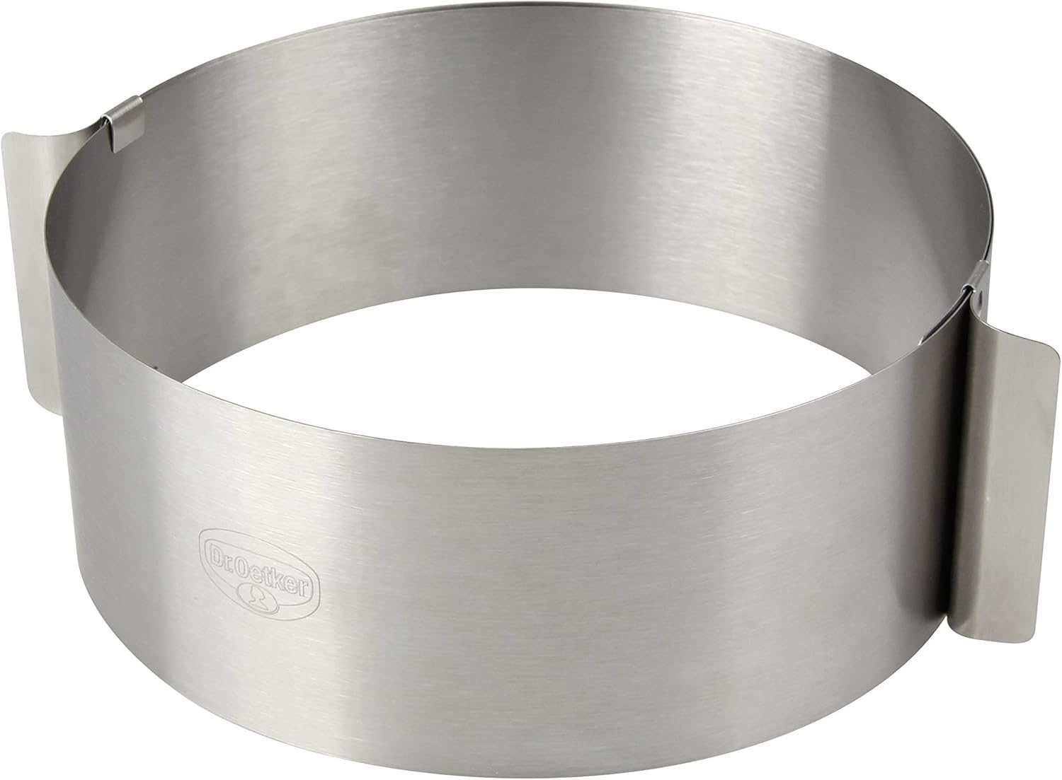 Dr. Oetker Tortenring Ø16- Ø30cm, flexibel verstellbar, perfekt geeignet für Schichttorten, mit zwei Griffen zum Ziehen, (Farbe: silber), Menge: 1 Stück