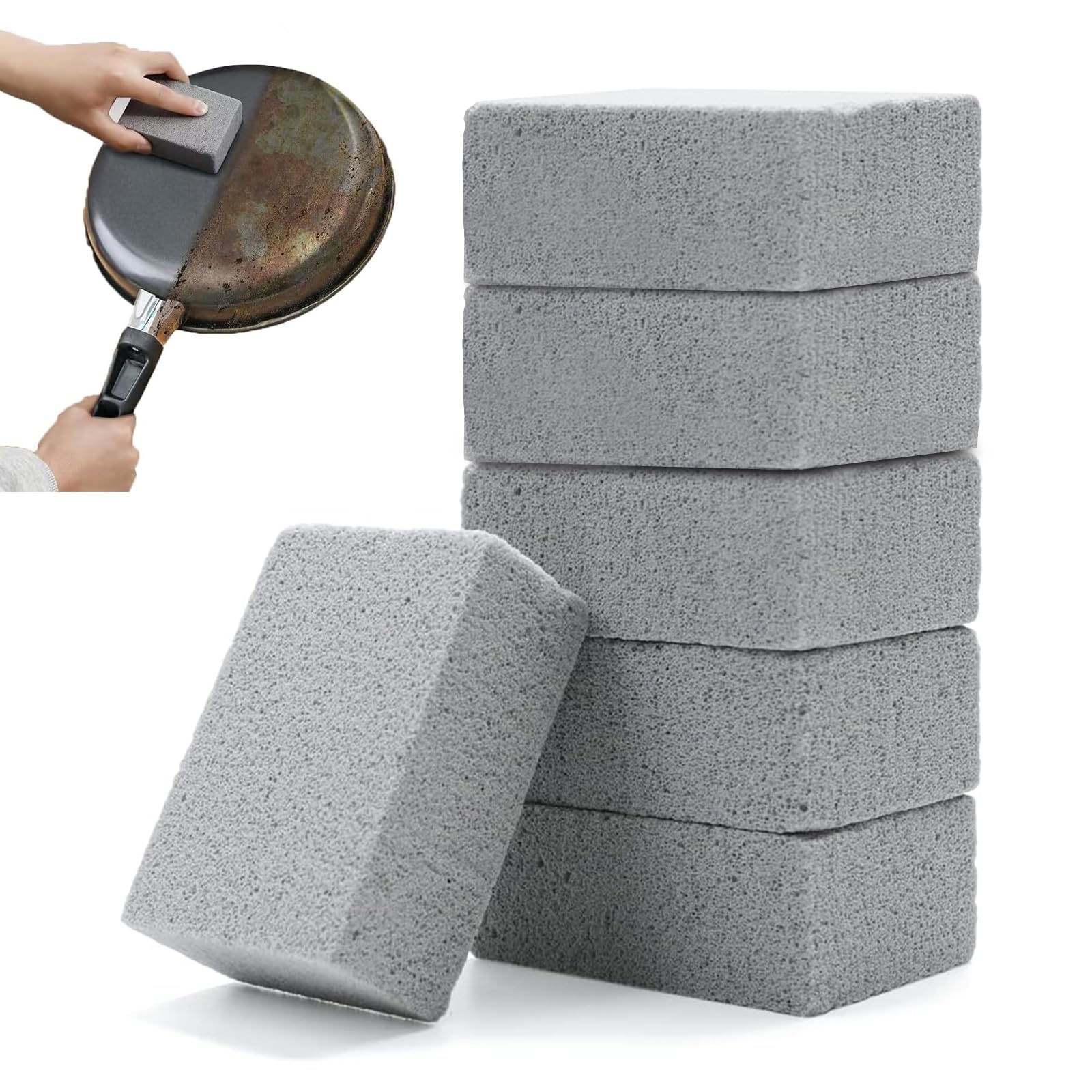 Defresit 6Pcs Grill Cleaning Brick Block, Cleaning Pumice Stones Magic Stone, BBQ Cleaning Tool, Resuable Brick Cleaner for Barbeque Griddle/Flat Top Grill/Racks (Grey)