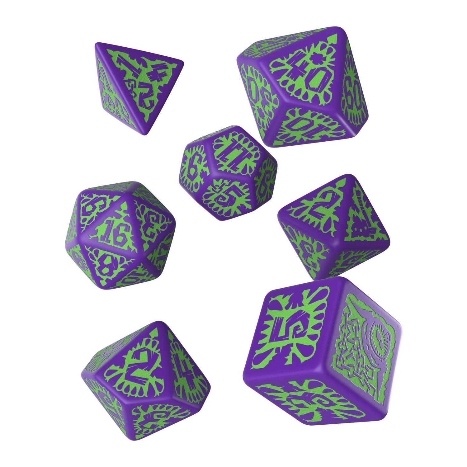 Q WORKSHOP QWOPAT76 7 Piece Pathfinder Goblin Dice Set, Purple and Green