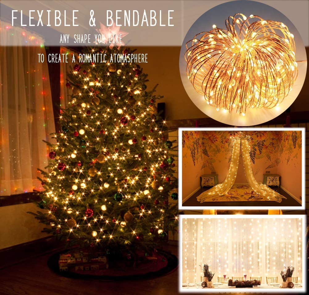 66ft 200 LED Fairy String Lights with UL588 USB Adapter for Bedroom Decor Christmas Patio Halloween Thanksgiving (Warm White)