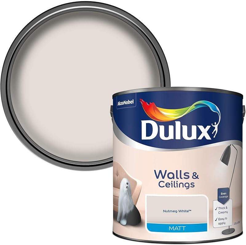 Dulux Matt Emulsion Paint For Walls And Ceilings Nutmeg White 2.5 Litres