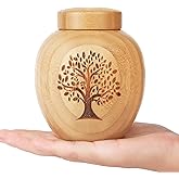 Small Urns for Human Ashes Keepsake,Memorial Cremation Urns for Human Pet Ashes with Tree of Life Pattern Engraved,Bamboo Urns for Human Ashes Adult Male Female,Hold Up to 48 Cubic Inches