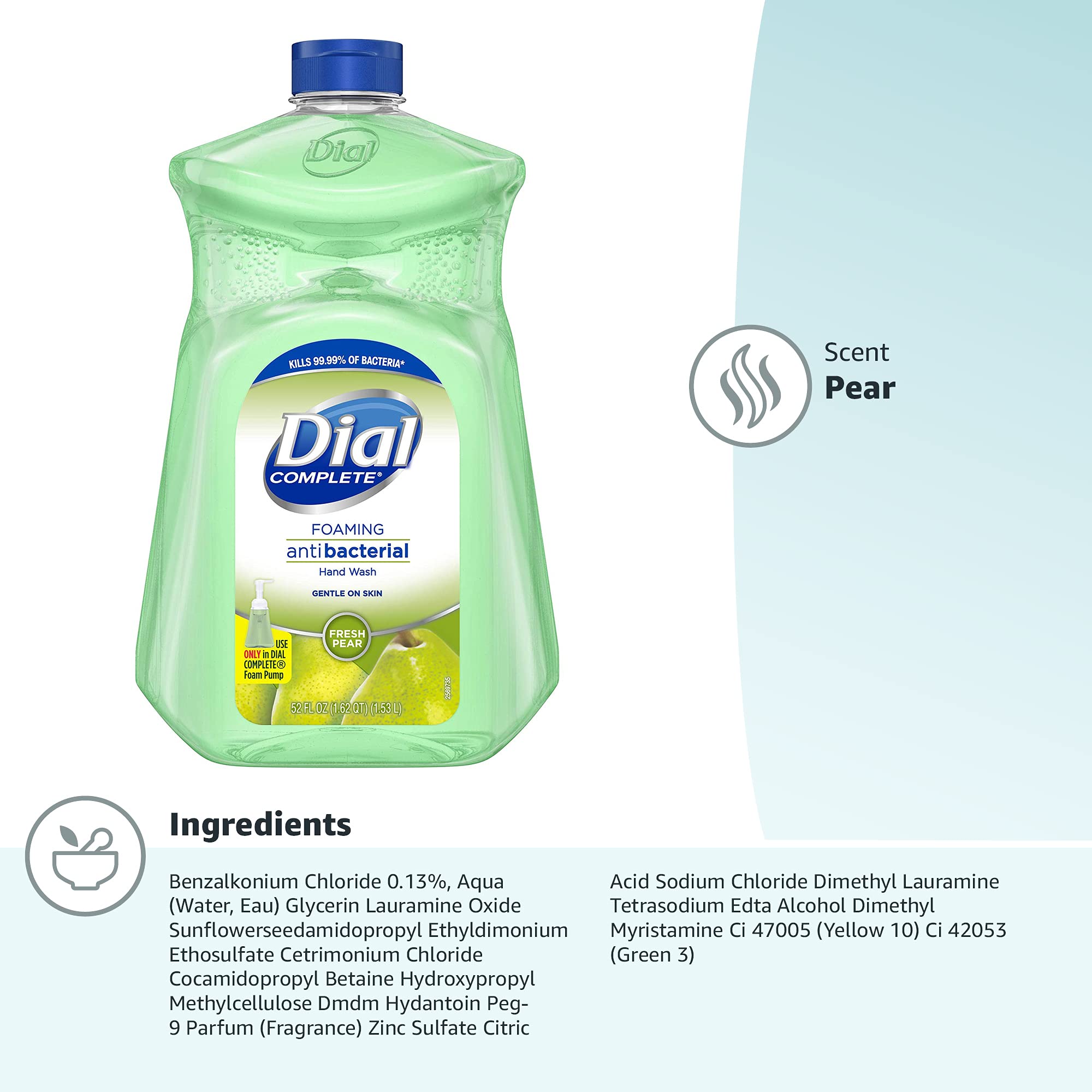 Dial Antibacterial Foaming Hand Soap Refill, Fresh Pear, 52 fl oz