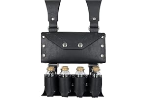 HiiFeuer Medieval Alchemy Faux Leather Belt Bag with 4 Cork Potion Vials, Fantasy Wizard Waist Pouch Side Pack for Ren Faire (Black A)
