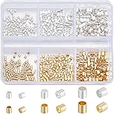 Beebeecraft 1 Box 600Pcs 6 Styles Silver Crimp Beads 18K Gold & Sterling Silver Plated Tube Crimp Beads 1/2/2.5mm Column Stoppers End Caps Loose Spacer Beads for Jewelry Making