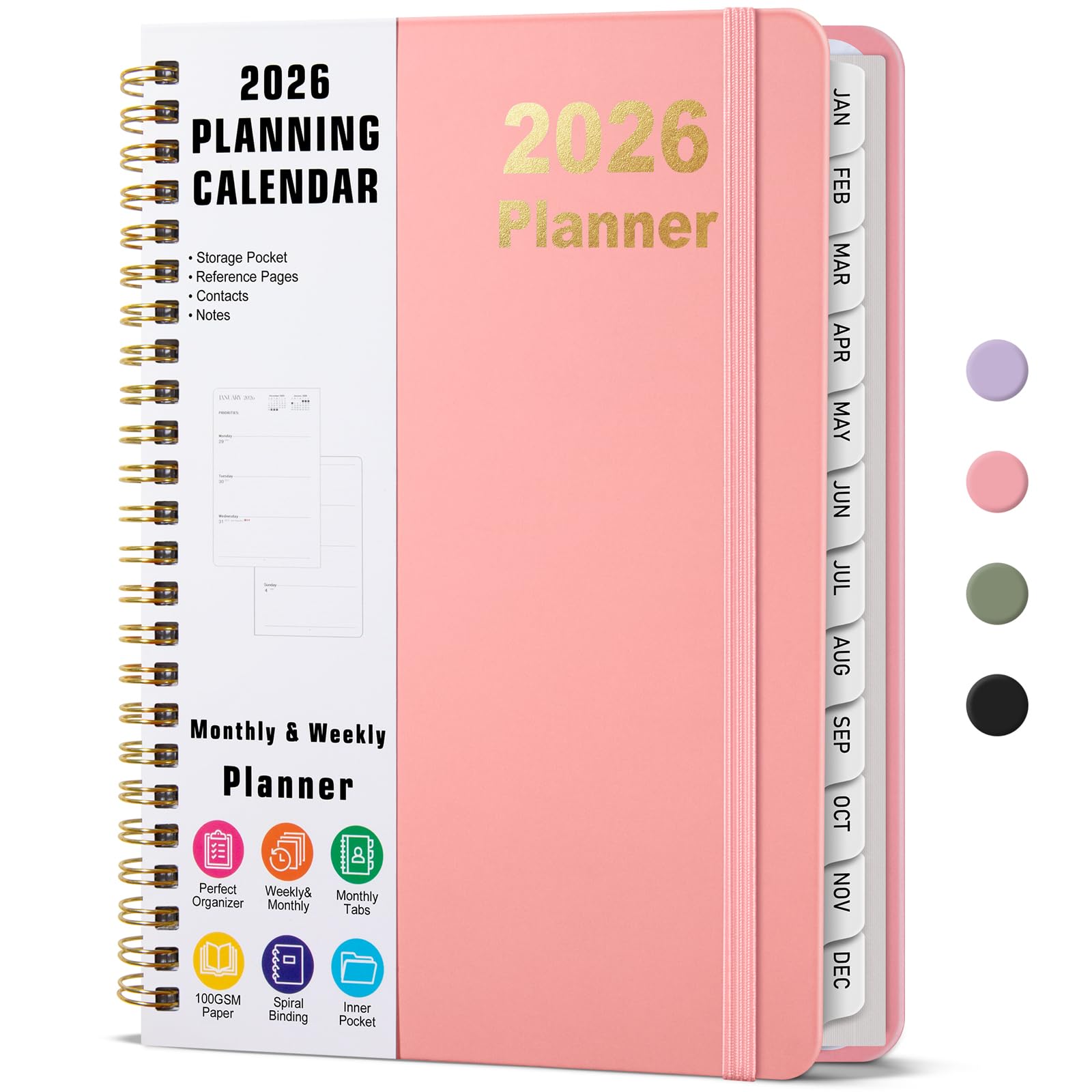 Photo 1 of ++3 PACK++Timart 2026 Planner, Weekly and Monthly Planner, January 2026 - December 2026 Agenda Book, Hardcover 2026 Calendar Planner Book with Tabs, Inner Pocket for Women, Perfect for Office School Home Supplies, A5 (6.3" x 8.5")-Pink