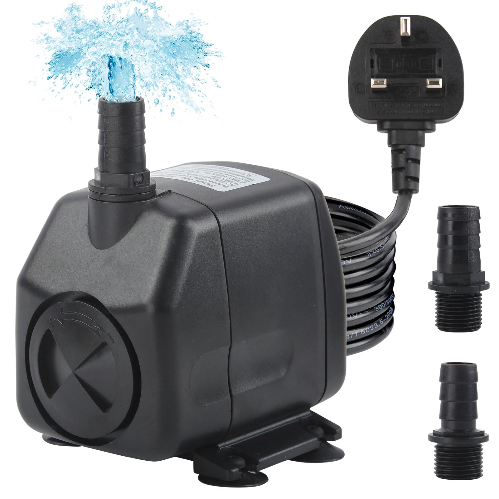 Discoball Submersible Water Pump 60W 3000L/H Ultra-Quiet Mini Fountain Water Pump with 2 Nozzles Replacement Pump for Pet Fountain Aquarium Fish Tank Pool Garden Features Statuary Hydroponics