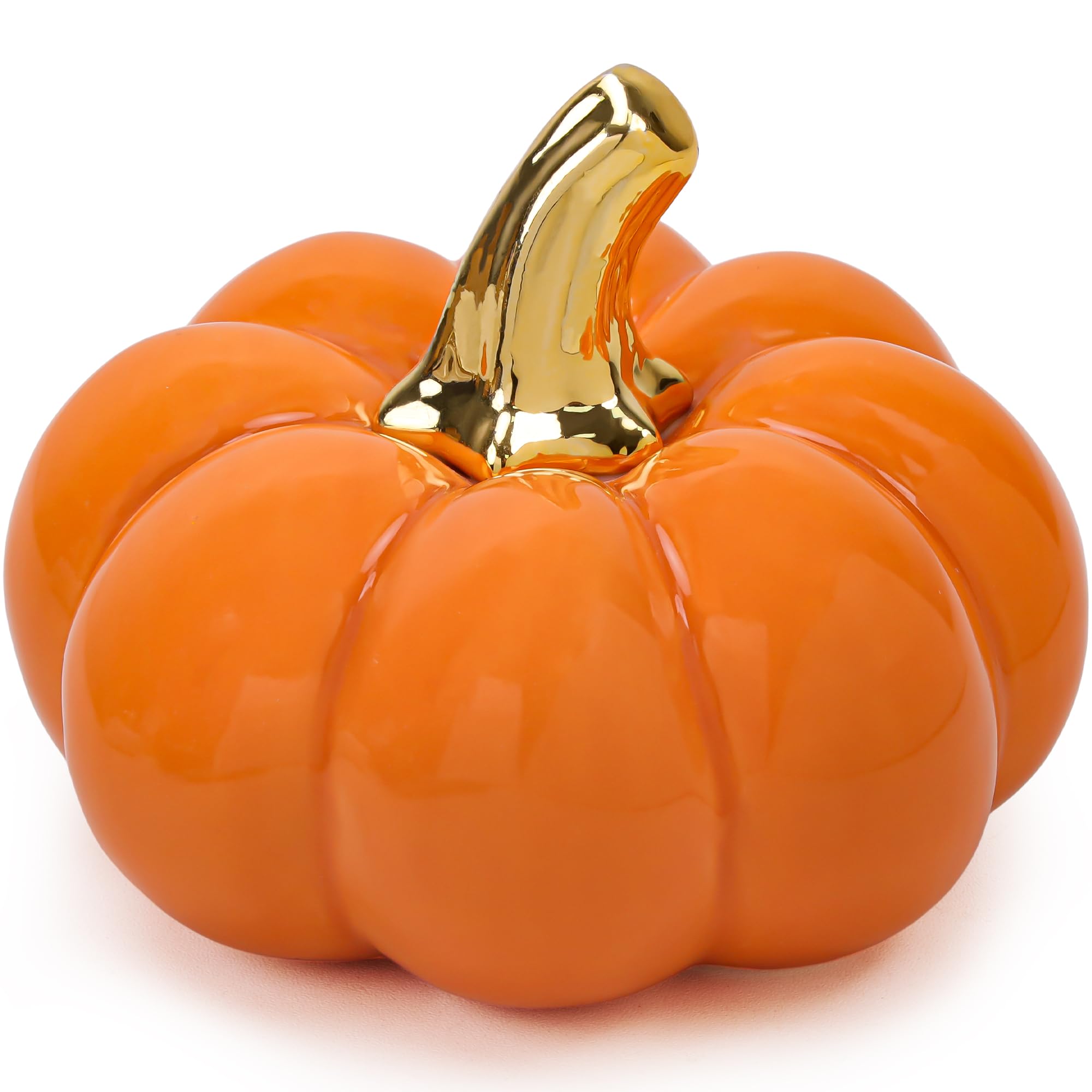 Photo 1 of Meiwlong 4 Inch Ceramic Pumpkin Decor Artificial Pumpkin for Halloween Thanksgiving Fall Harvest Farmhouse Table Centerpiece, Mantel & Shelf Decor - Orange