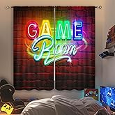 Mitpok Neon Gaming Curtains for Bedroom 42Wx63H Inch Rod Pocket Kids Boys Gamer Video Game Room Playroom Cool Modern Rustic Brick Wall Child Men 2 Panel Window Treatment Set for Living Room Decor
