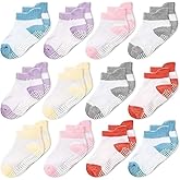 CozyWay Baby & Toddler Socks with Grippers Non Slip Ankle Grip Socks For Boys and Girls - Comfy Soft Cotton - 12 Pack