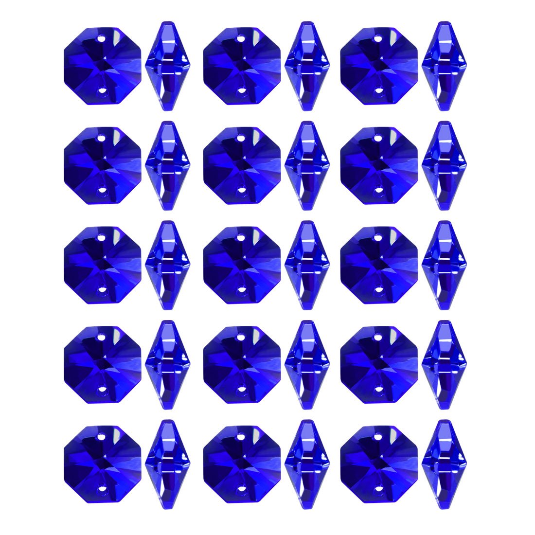 sourcingmap 30Pcs Crystal Glass Beads Blue Octagonal Drops Chandelier Pendants Decoration for DIY Light Accessories 14 * 7.5mm