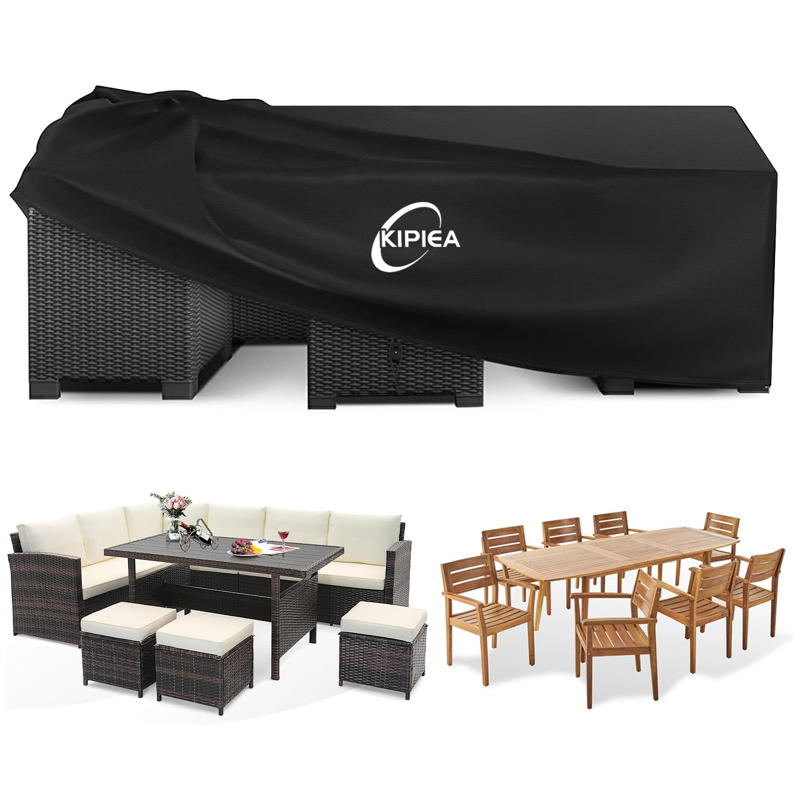 Kipiea Garden Furniture Cover Waterproof, Heavy Duty 420D Oxford Fabric Outdoor Furniture Covers Windproof, 200 x 160 x 71cm Rectangular Garden Table Cover, Patio Furniture Covers Anti-UV, Ripstop