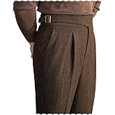 Men Trousers Vintage Tweed Blend Pants Herringbone Slim Fit Pleat-Front Pant