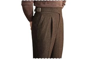 GARQIA CLYON Men Trousers Vintage Tweed Blend Pants Herringbone Slim Fit Pleat-Front Pant