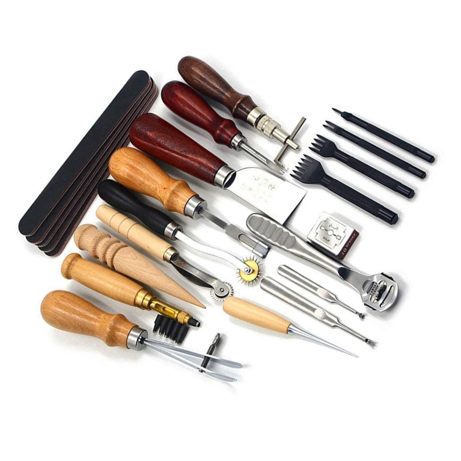 Leather Craft Kit, Leather Sewing Tools Set with Stitching Groover, Edge Beveler, Skiving Knife & Awl – 19Pcs Leatherworking Supplies for Beginners, DIY Handmade Carving, Repair & Stitching -