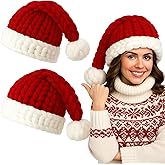 Newcotte 2 Pcs Christmas Chunky Knitted Santa Hats for Adult Women Men Novelty Funny Santa Beanie Thick and Warm Xmas Caps for Christmas Party Carnivals Outfits Gift Red