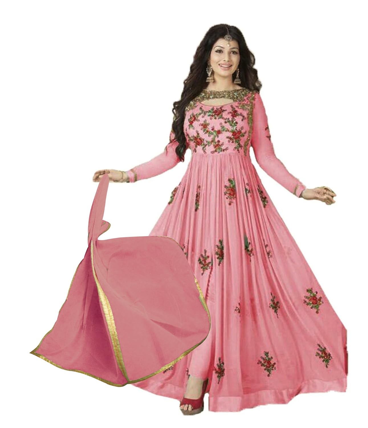 sukhvilas new designer pink embroidery georgette semistitched anarkali salwar suit