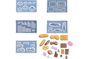 CoolDIY Multipurpose Mini Silicone Mould Set: Bread, Chocolate, Croissants, Multiple Designs - Perfect for Clay Crafts, Dollhouse Miniatures, Nail Art Decor (5Pcs Group2)