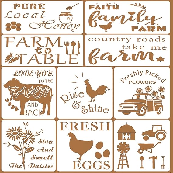 Farmhouse Stencils,10 Pcs Reusable Farm Stencils for Painting On Wood
