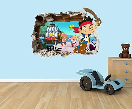 Jake And The Neverland Pirates 3d Effect Smashed Hole In Wall Vinyl Sticker Suitable For Kids Bedroom Walls Doors And Glass Windows Extra Large