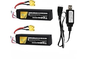 Cecicebb Airsoft Lipo Battery 11.1V 2000mAh with XT30 Connector for Airsoft Gun Rechargeable Batteries 2 Pack with 3S Charging Cable