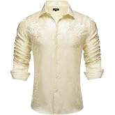 DiBanGu Mens Silk Paisley Dress Shirts,Long Sleeve Button Down Shirt Casual Regular Fit Shirt for Men Wedding Party