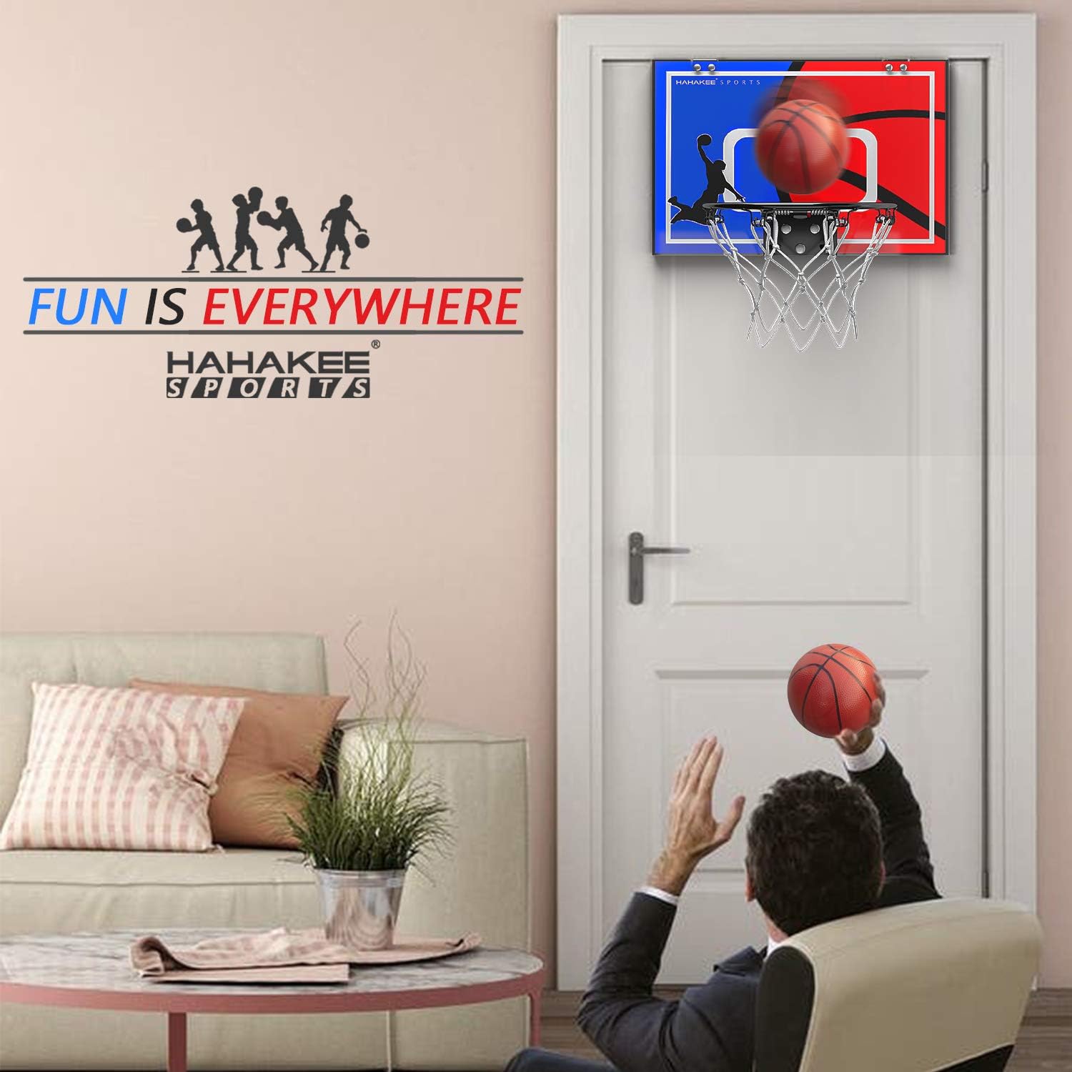 Hahakee Mini Basketball Hoop, Wall Mounted and Indoor Basketball Toys with Breakaway Steel Rim, Includes Mini Basketball and Hand Pump (16.5"x12") : Sports & Outdoors