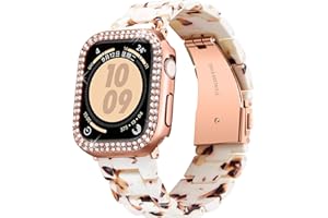 BINLUN Resin Watch Bands with Case Compatible with Apple Watch Band 40mm 41mm 44mm 45mm Women Watch Strap with Glitter Bling Protective Cover Wristband for iWatch Series 8 7 SE SE2 6 5 4