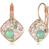 Multicolored Austrian Crystal Square Drop Leverback Earrings for Women 14K Gold Plated Huggie Earrings Hypoallergenic Jewelry