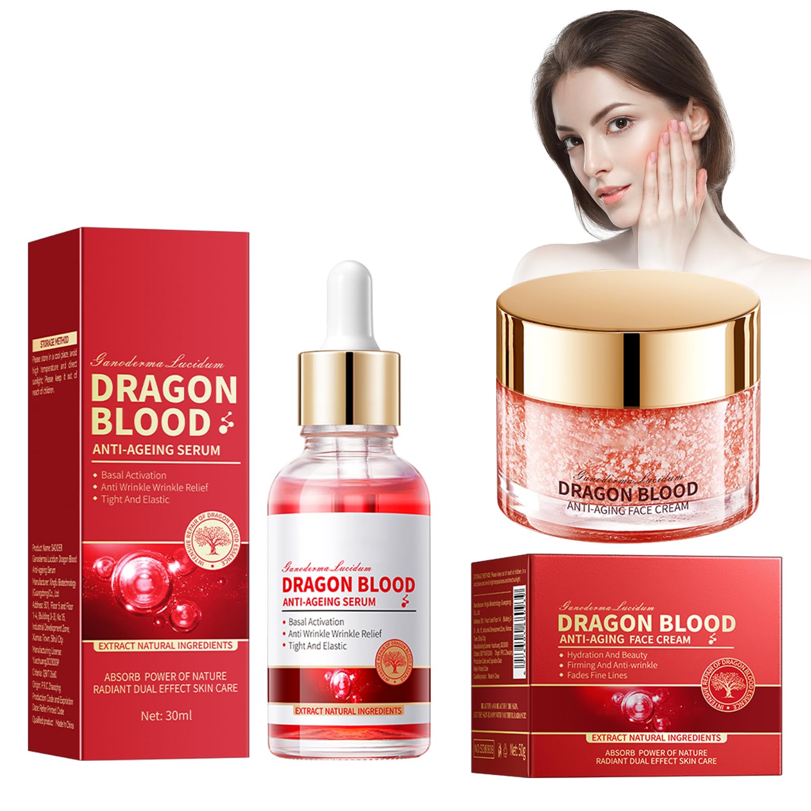 Face Serum + Face Cream, With Dragon'S Blood Extract, Facial Cream, Anti-Aging Moisturiser For Men And Women, For Hydrating And Firming The Skin To Reduce Fine Lines