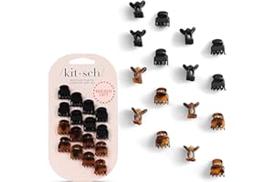 Kitsch Mini Claw Clips for Women - Stylish Small Hair Clips for Kids | Stays In Place Without Pulling or Snagging | Durable & Sturdy Plastic | Ideal Gifts for Women - Tortoise & Black, 16 Pcs