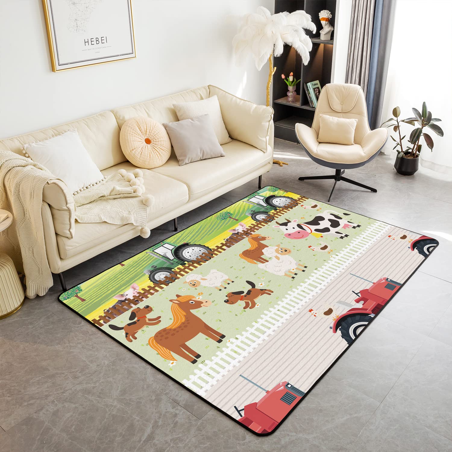 Farm Animal Living Room Rugs for Cute Cow Horse Sheep Accent Rug Set Area Rug Farm Nursery Decor Indoor Floor Mat Decor Rustic Farmhouse Non Slip Area Runner Rug 150 * 200cm — image 1