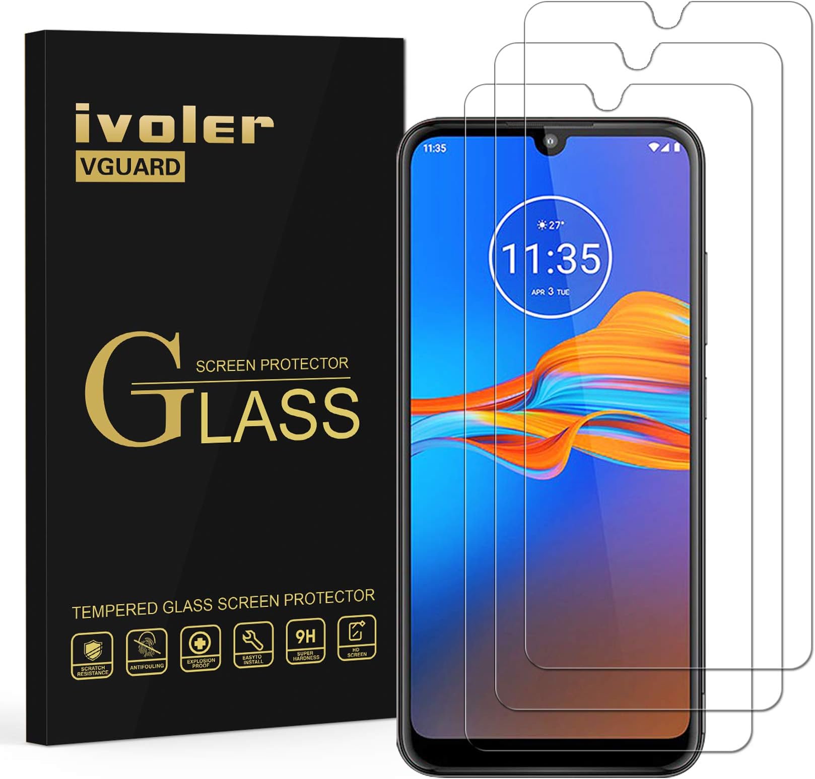 VGUARD 3 Pack Screen Protector for Motorola Moto E6 Plus/Motorola Moto E6S / Oneplus 7 / Oneplus 6T, Tempered Glass Film [9H Hardness] [Anti-Scratch] [Bubble Free] [Crystal Clear]