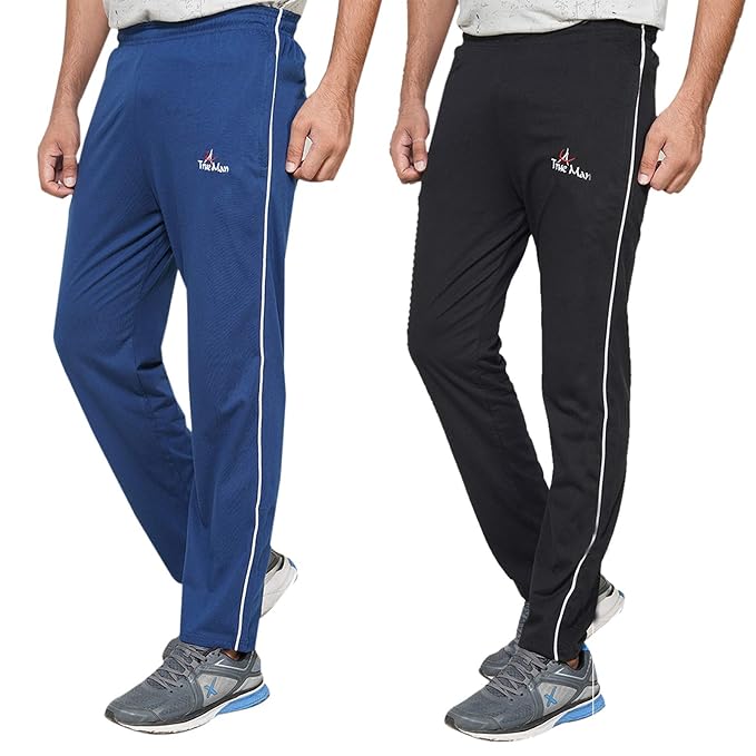 Buy Sahil Men's Cotton Regular Fit Track Pants Royal Blue & Black (Pack