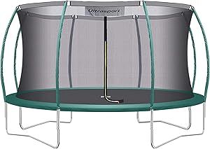 Ultrasport Deluxe Trampolin Outdoor Kinder Ø 244/305 / 366/460 cm bis 150 KG I Komplettset mit Sicherheitsnetz, Leiter, Randabdeckung & Montagesatz I Bodentrampolin Gartentrampolin