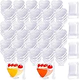 Drayear 120 Sets Heart Dessert Cups with Spoons Clear Plastic Mousse Cups Mini Dessert Bowls for Wedding Party Baby Shower Valentine's