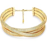 BONJOULRY Chunky Gold Choker Necklace for Women, 14K Gold Plated Snake Chain Statement Necklace Triple Twsited Layered Choker Necklaces Jewelry Gifts