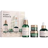 Biossance Plump and Hydrate Skincare Set - Amino Aloe Gentle Foaming Cleanser, Marine Algae Eye Cream, Copper Peptide Rapid Plumping Serum & Omega Moisturizer For Face Lock In Hydration For Your Skin