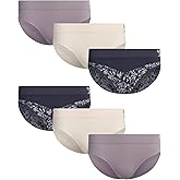 Reebok Womens Bikini Underwear - 6 Pack Soft Stretch Performance Tag Free Briefs Bikini Panties Seamless Underwear for Women