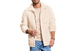 Yousify Mens Fuzzy Sherpa Jacket Fleece Casual Button Down Textured Coat Fall Winter Warm Outwear