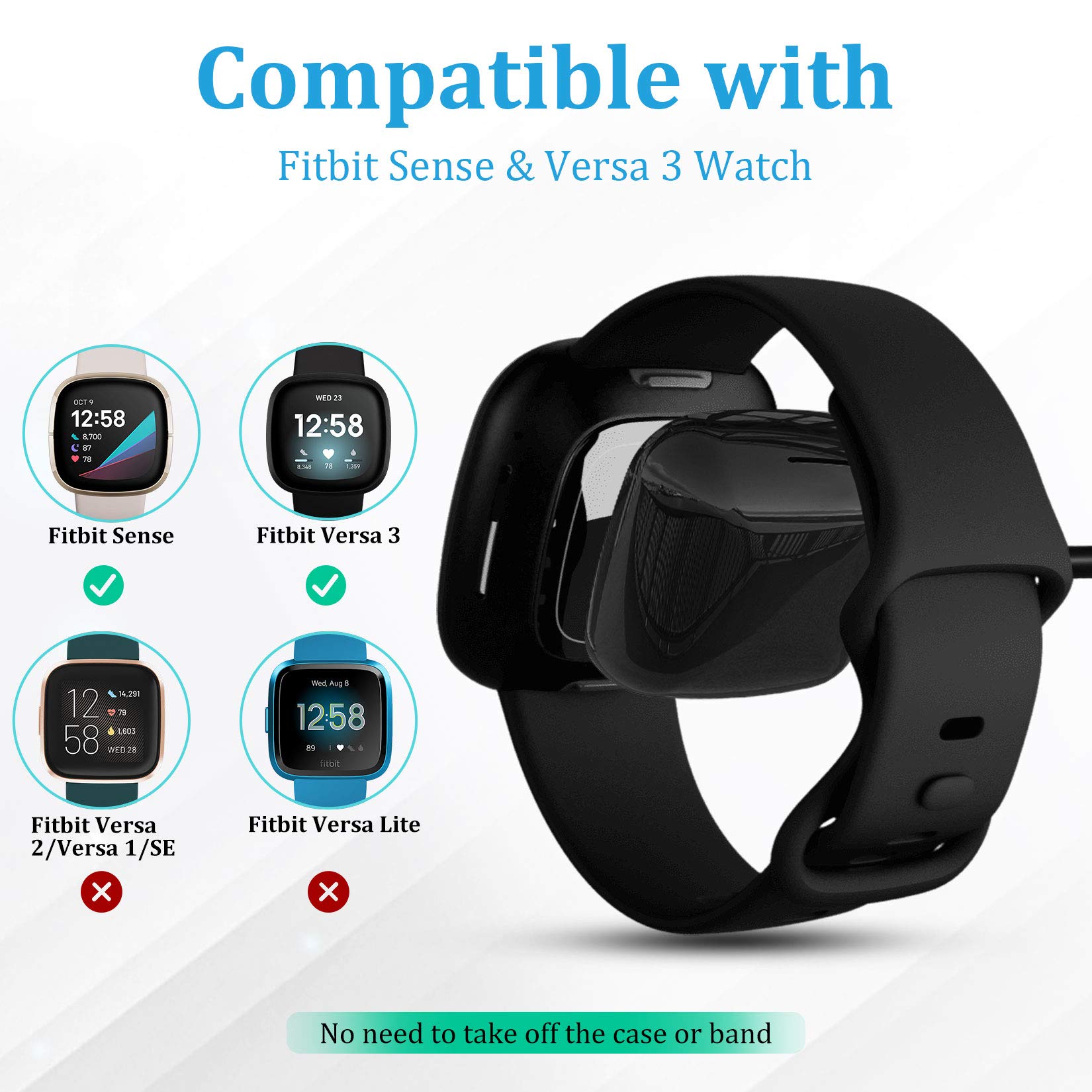 Maledan Compatible with Fitbit Sense & Fitbit Versa 3 Charger Replacement USB Charging Cable Dock Stand for Sense 2/Sense/Versa 4/Versa 3 Smartwatch, 2 Pack 3.3Ft Durable Portable Charger Dock Cord